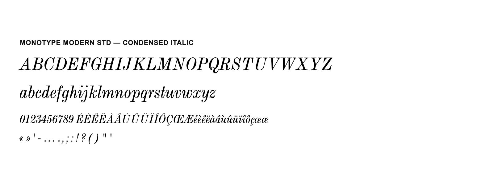 Spécimen de Monotype Modern Std Condensed Italic