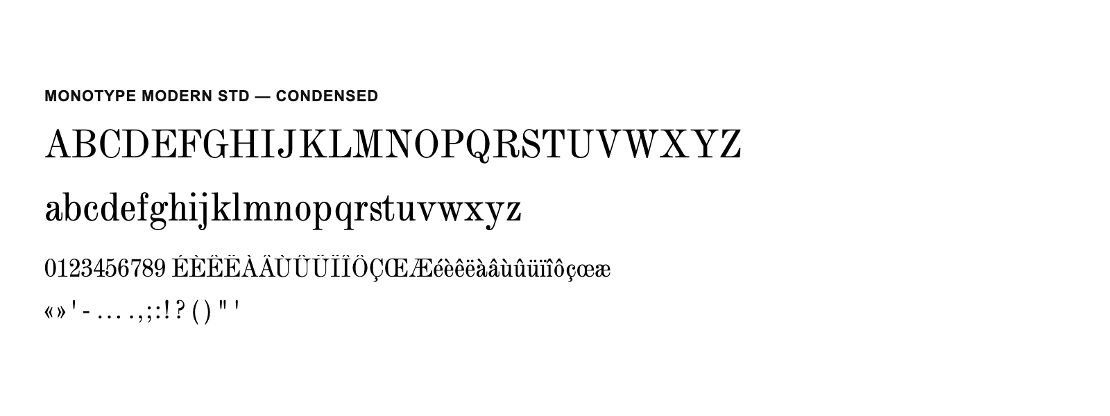 Spécimen de Monotype Modern Std Condensed