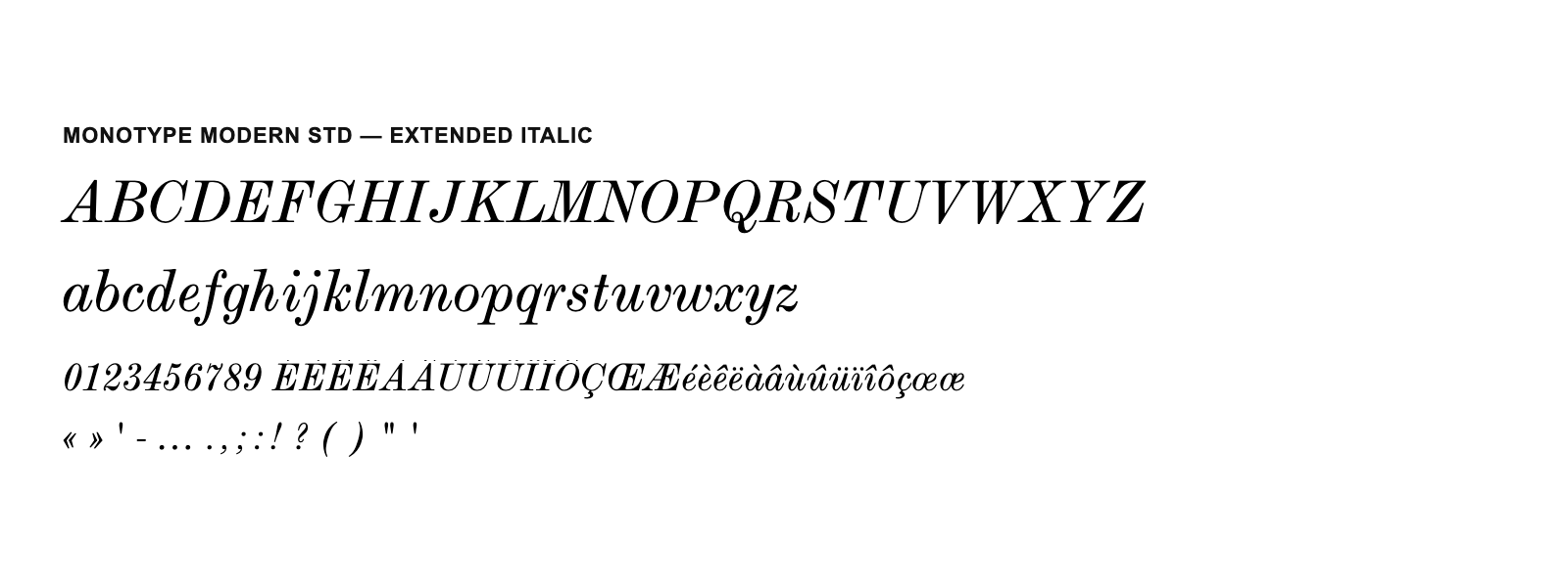 Spécimen de Monotype Modern Std Extended Italic