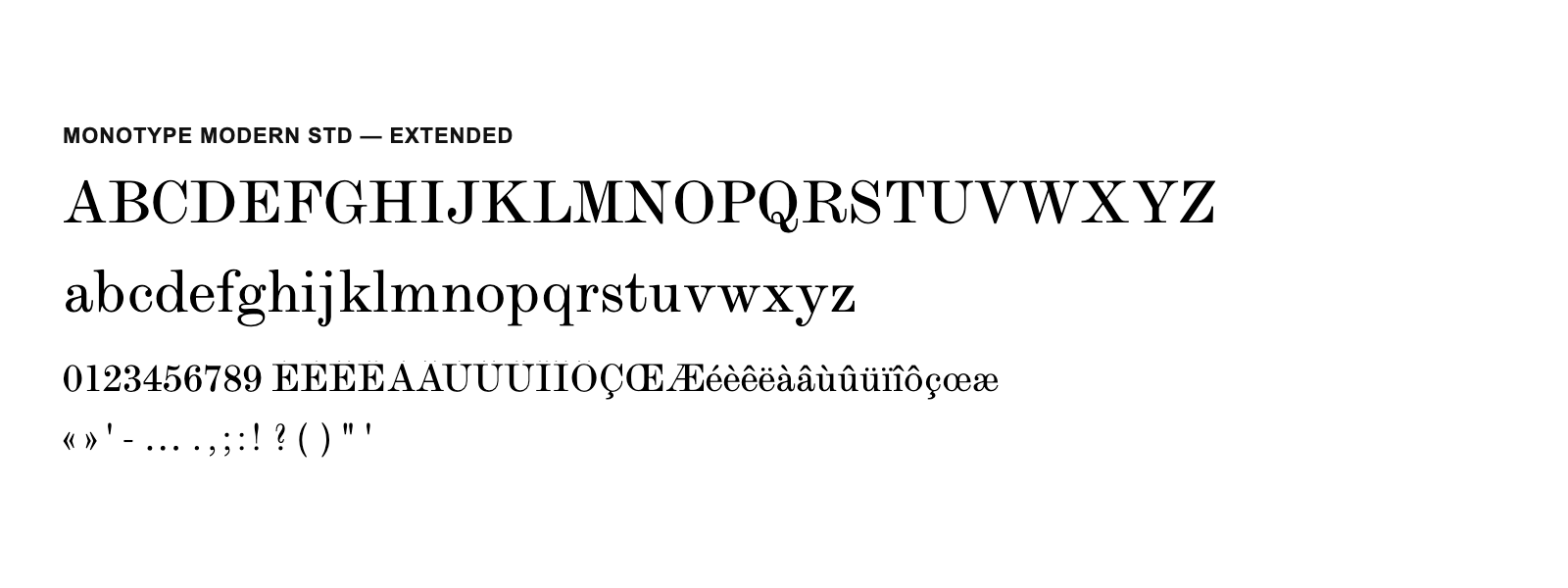 Spécimen de Monotype Modern Std Extended