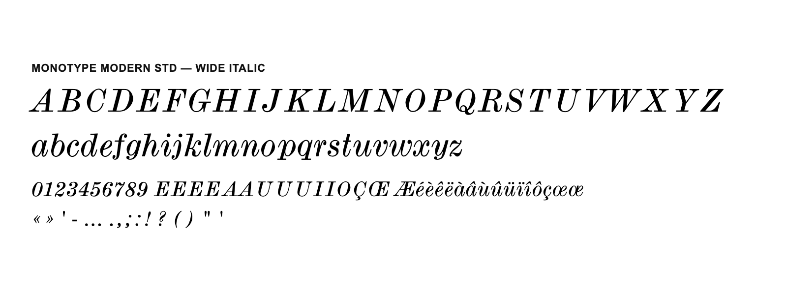 Spécimen de Monotype Modern Std Wide Italic