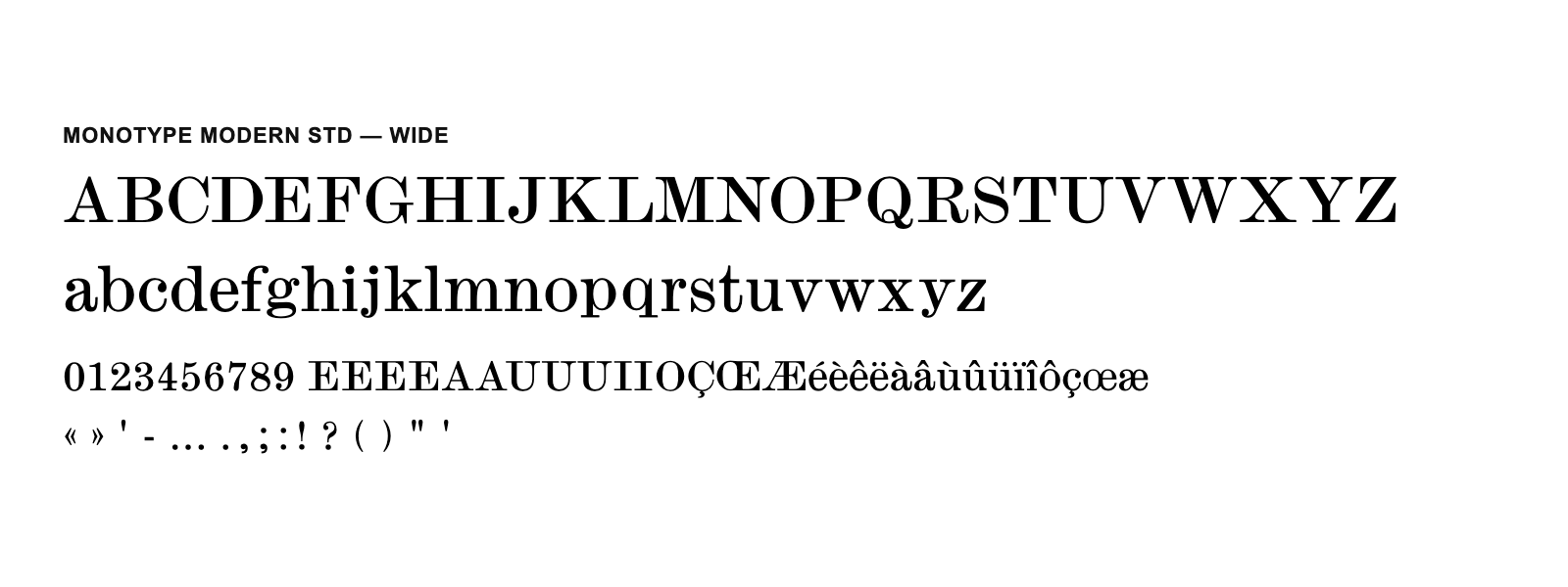 Spécimen de Monotype Modern Std Wide