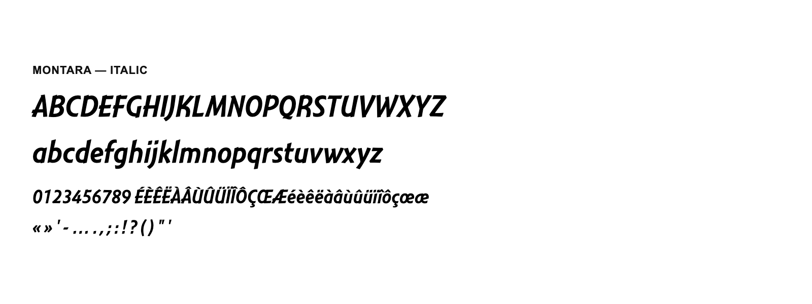 Spécimen de Montara Italic