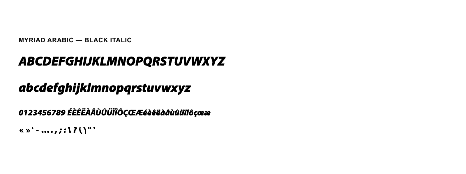 Spécimen de Myriad Arabic Black Italic