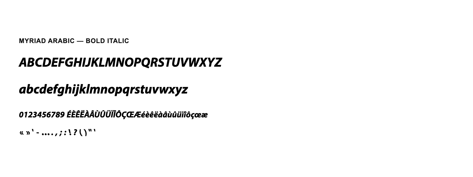 Spécimen de Myriad Arabic Bold Italic