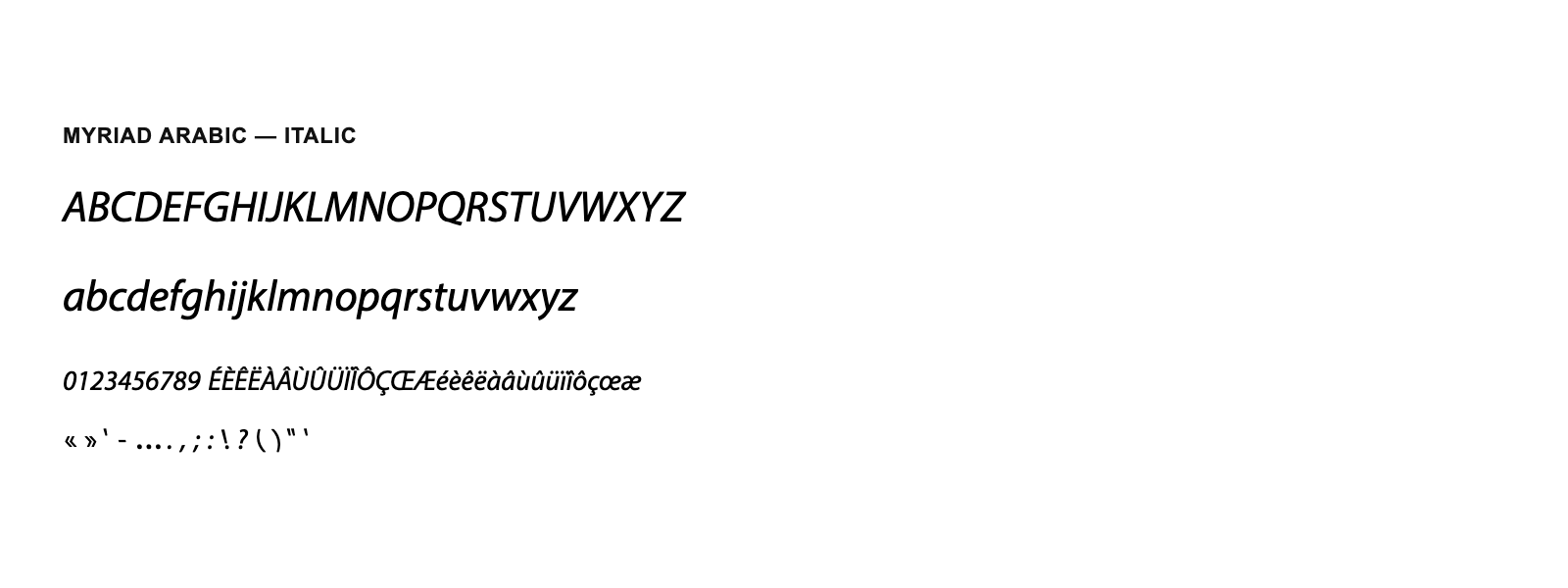 Spécimen de Myriad Arabic Italic