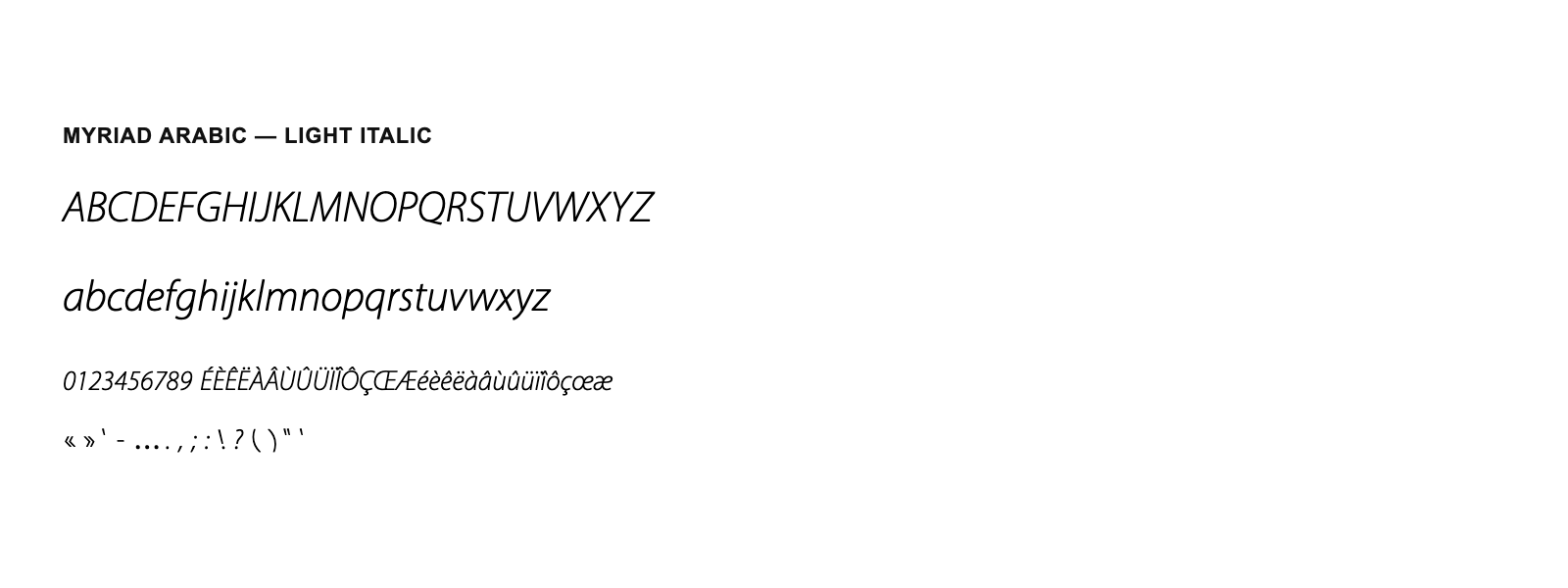 Spécimen de Myriad Arabic Light Italic