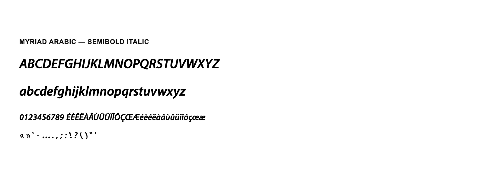 Spécimen de Myriad Arabic Semibold Italic
