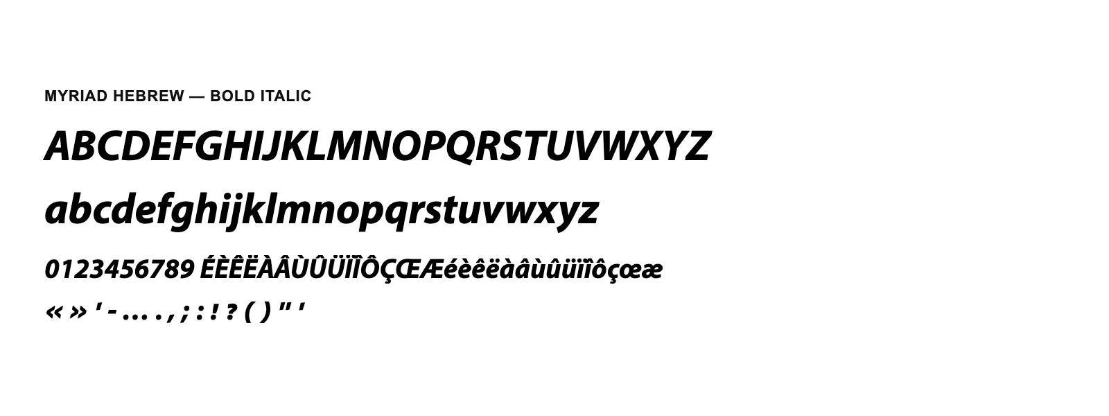 Spécimen de Myriad Hebrew Bold Italic