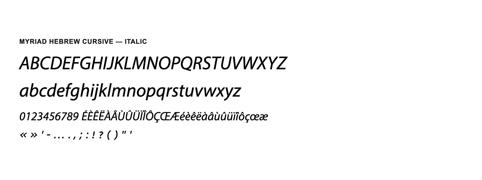 Spécimen de Myriad Hebrew Cursive Italic