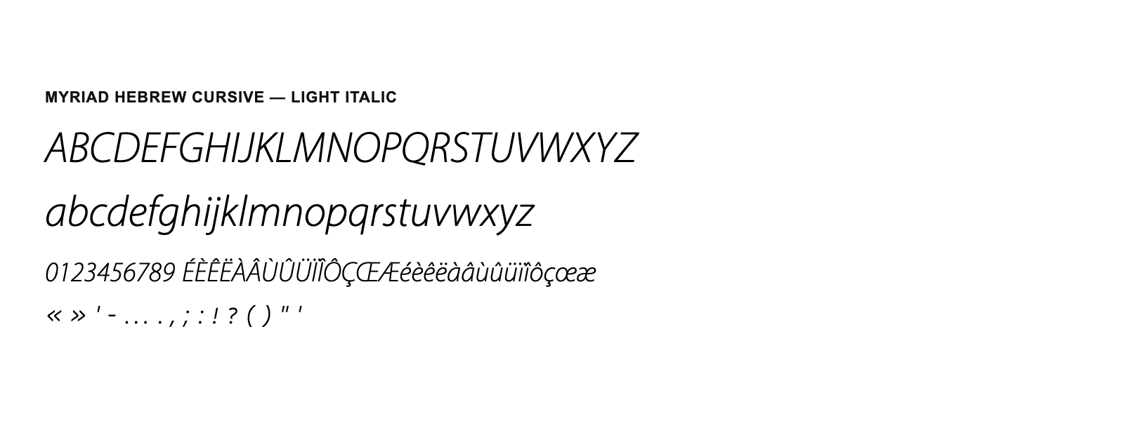 Spécimen de Myriad Hebrew Cursive Light Italic