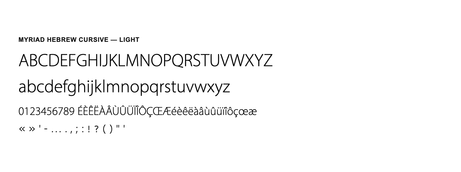 Spécimen de Myriad Hebrew Cursive Light