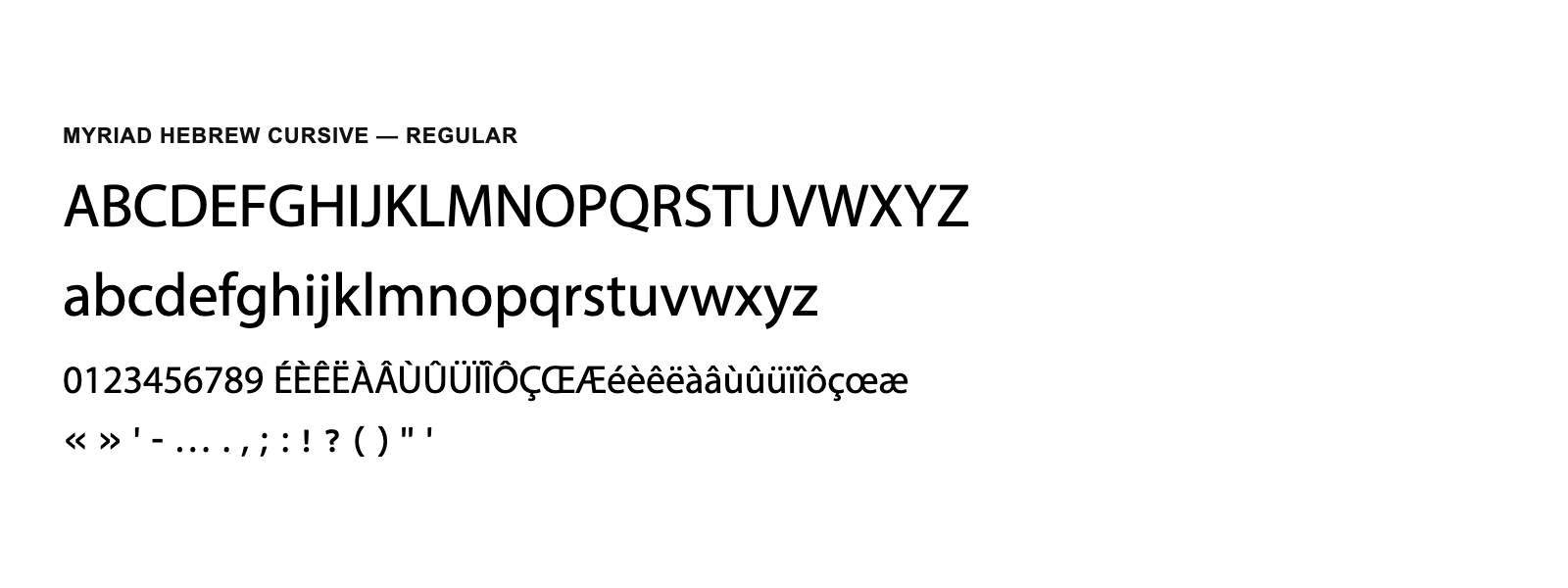 Spécimen de Myriad Hebrew Cursive Regular