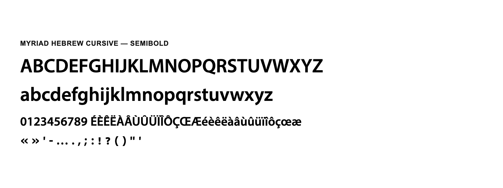 Spécimen de Myriad Hebrew Cursive Semibold