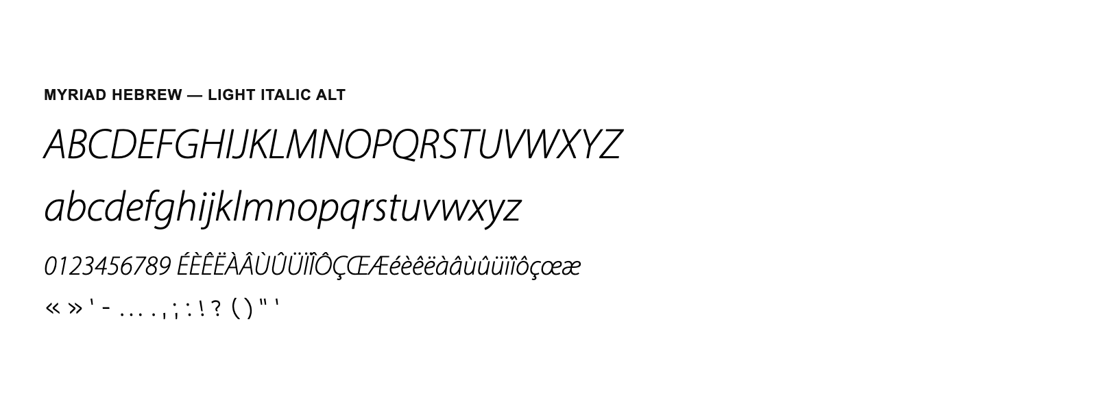 Spécimen de Myriad Hebrew Light Italic Alt