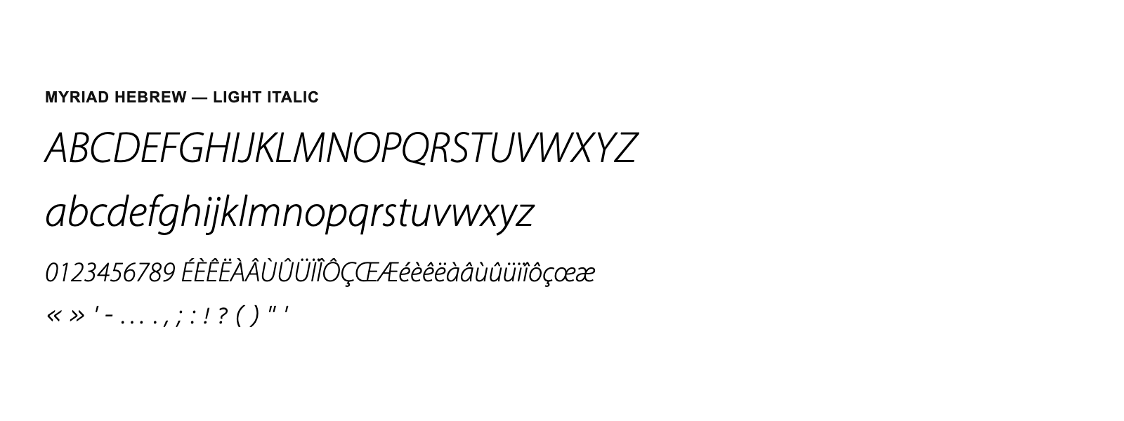 Spécimen de Myriad Hebrew Light Italic