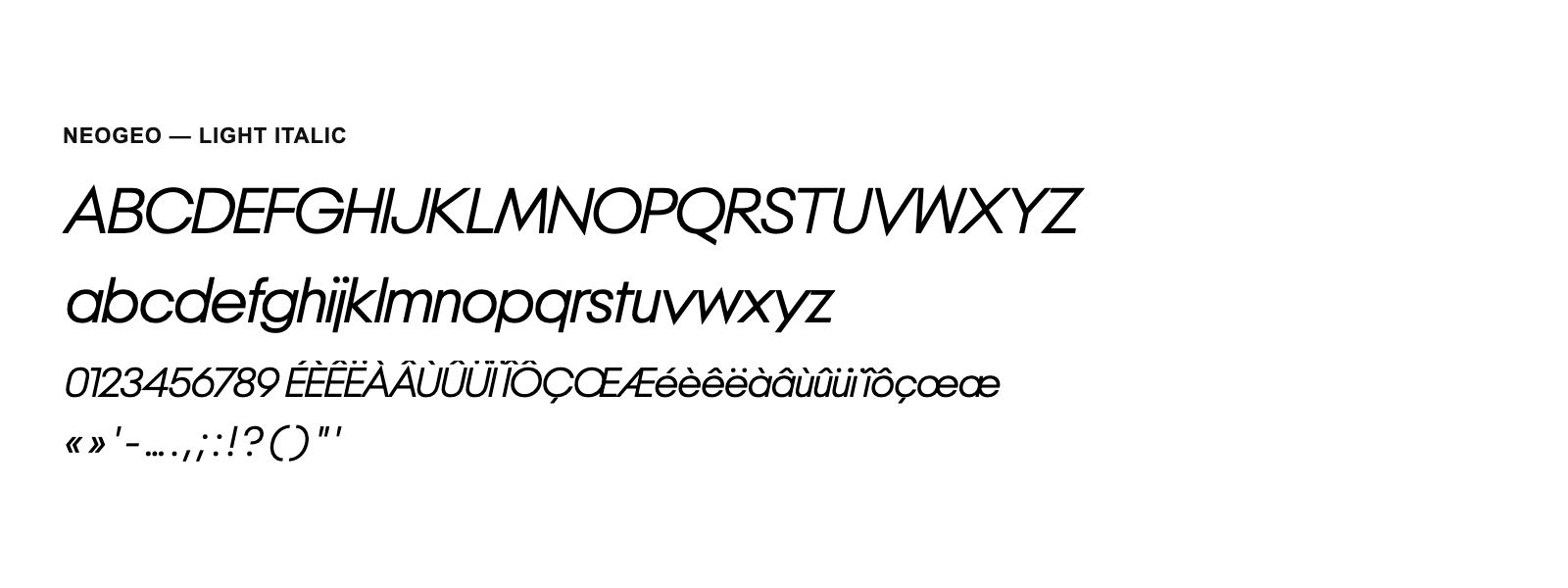 Spécimen de NeoGeo Light Italic