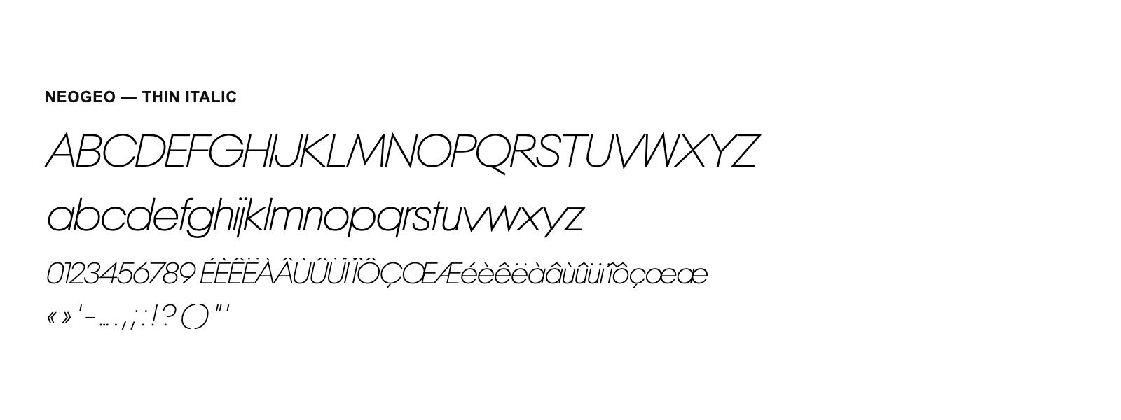 Spécimen de NeoGeo Thin Italic