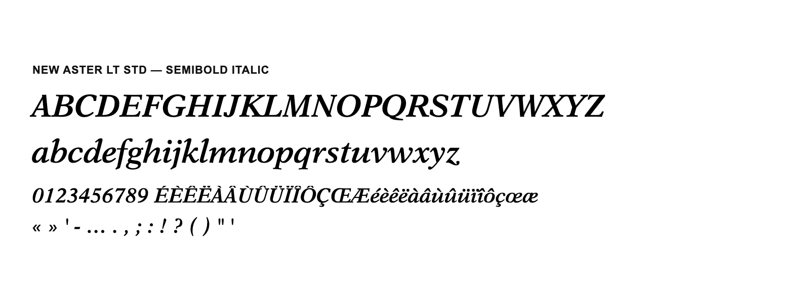 Spécimen de New Aster LT Std Semibold Italic