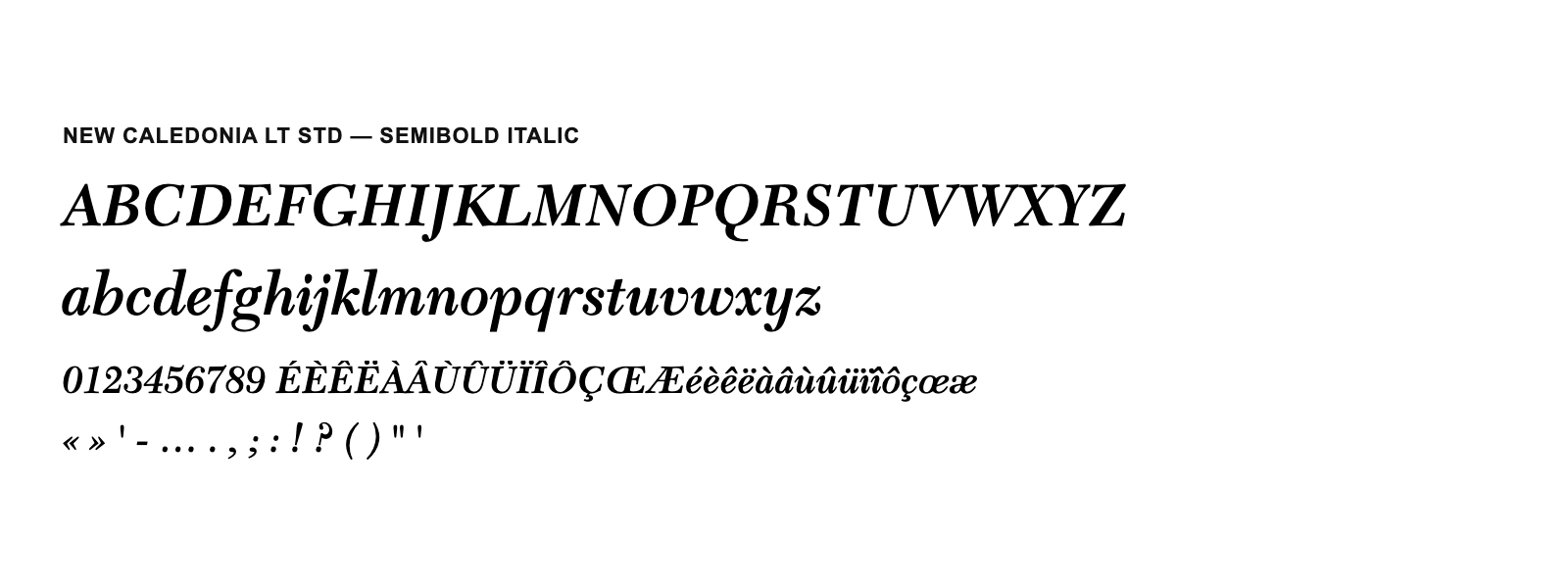 Spécimen de New Caledonia LT Std Semibold Italic