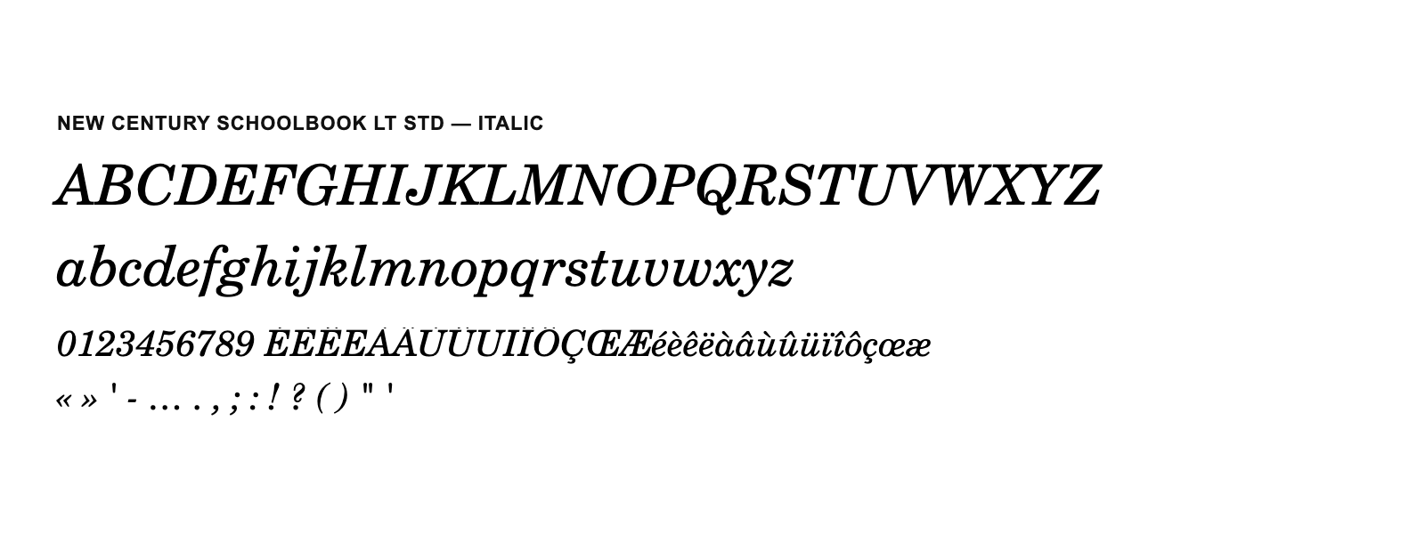 Spécimen de New Century Schoolbook LT Std Italic