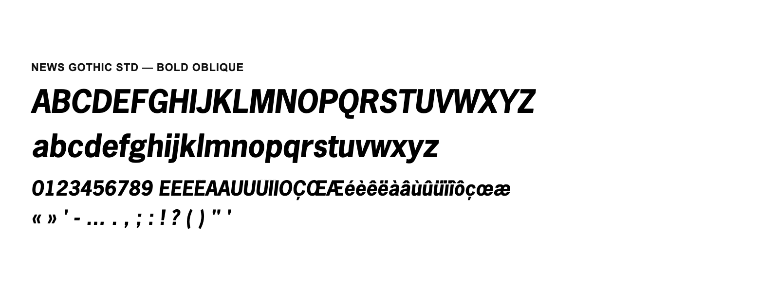 Spécimen de News Gothic Std Bold Oblique