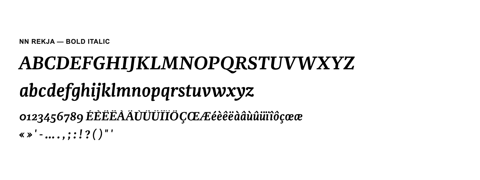 Spécimen de NN Rekja Bold Italic