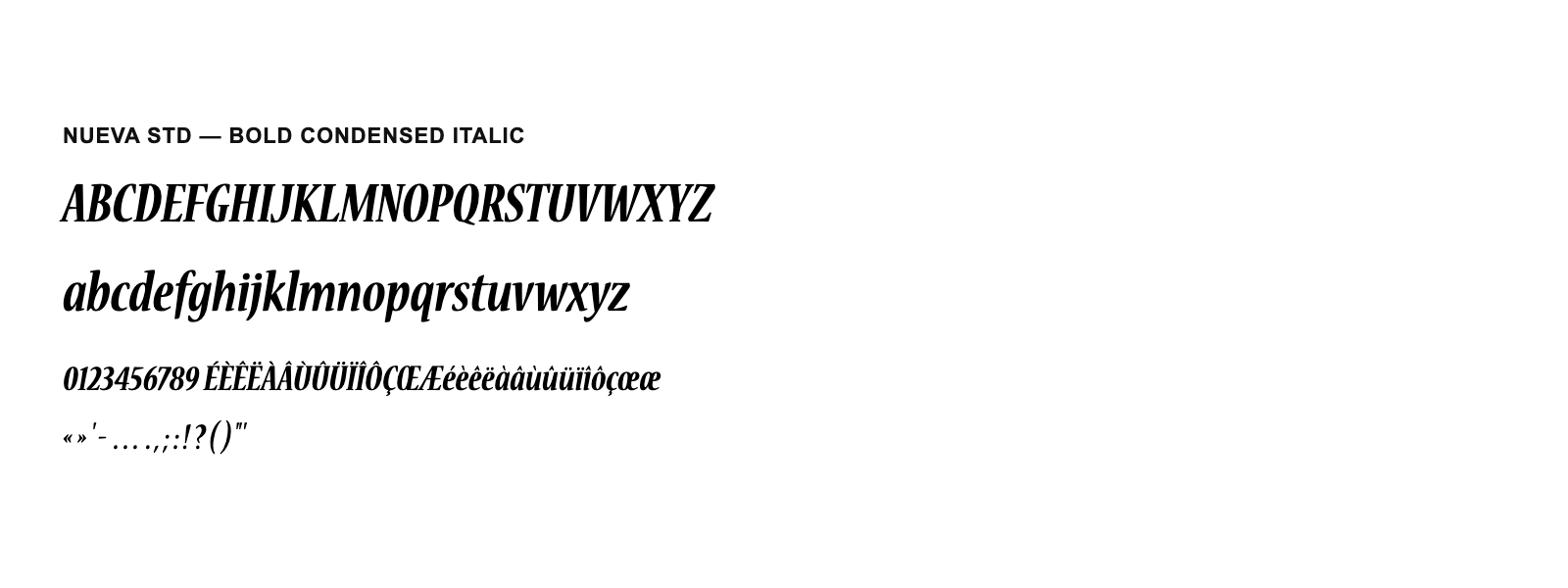 Spécimen de Nueva Std Bold Condensed Italic