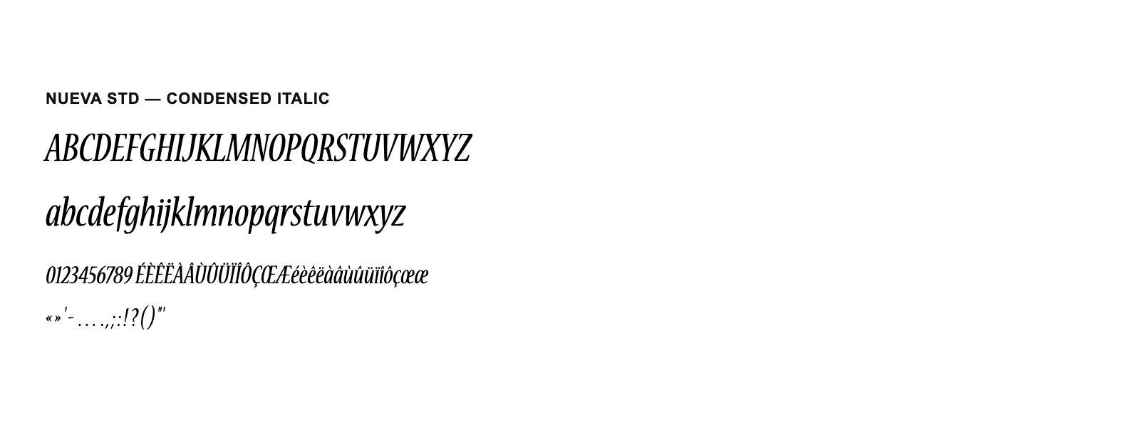 Spécimen de Nueva Std Condensed Italic