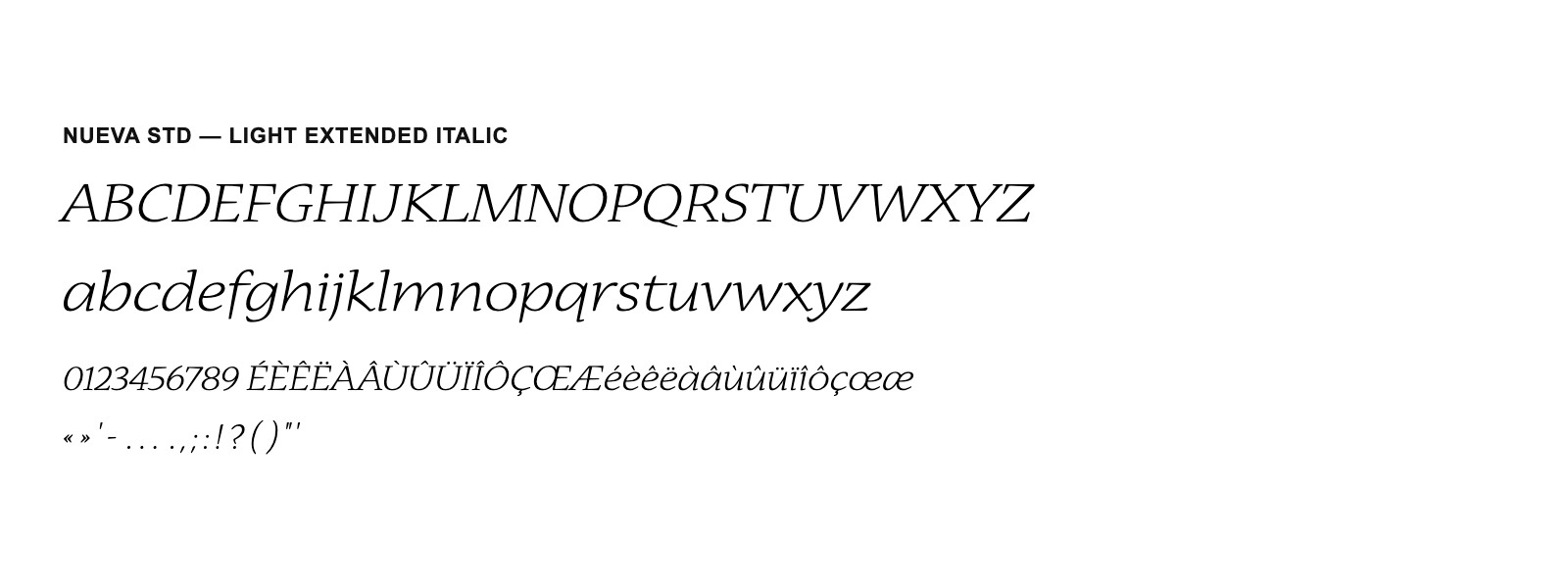 Spécimen de Nueva Std Light Extended Italic