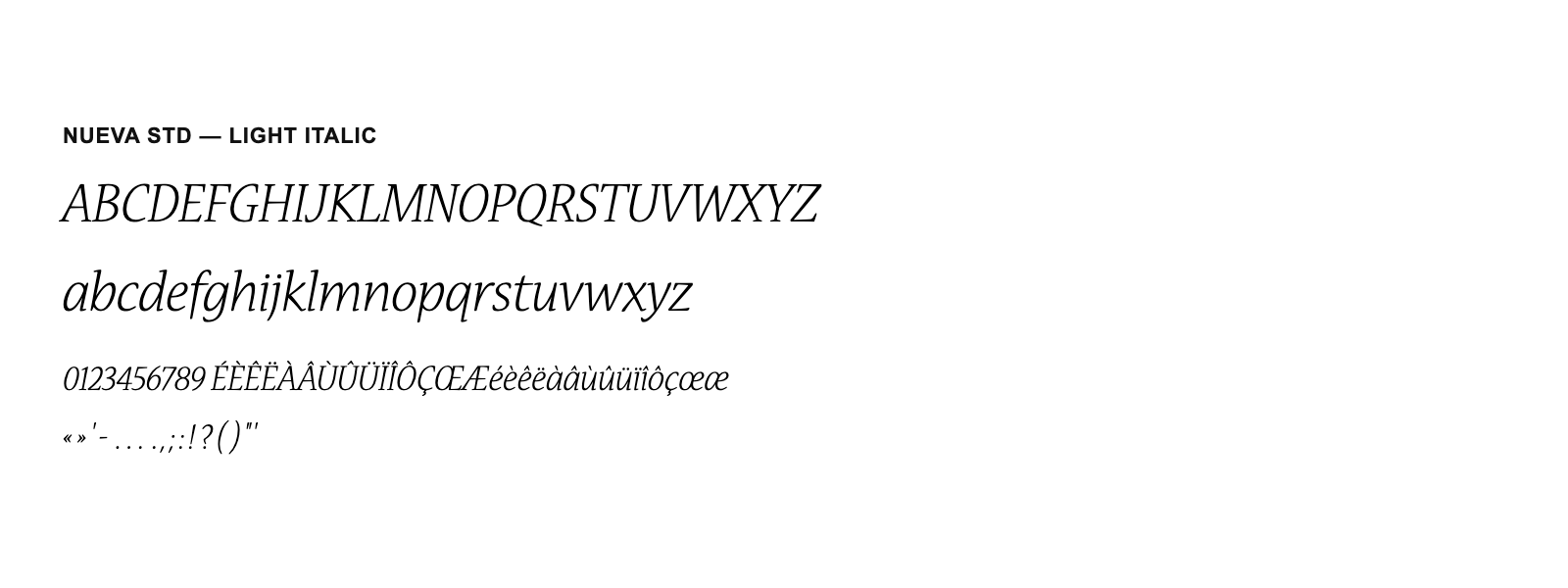 Spécimen de Nueva Std Light Italic