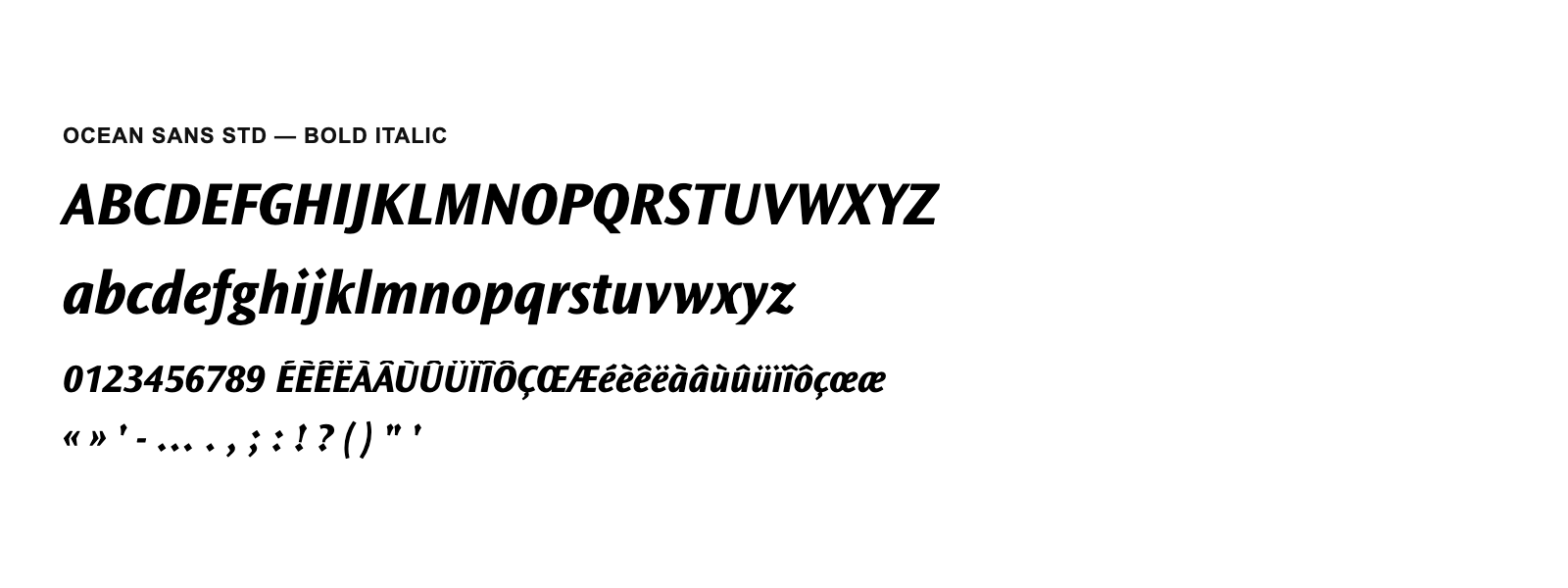 Spécimen de Ocean Sans Std Bold Italic