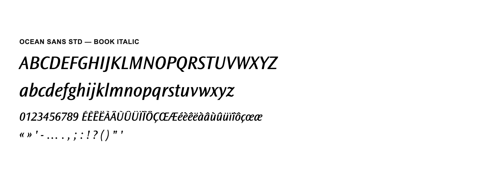 Spécimen de Ocean Sans Std Book Italic