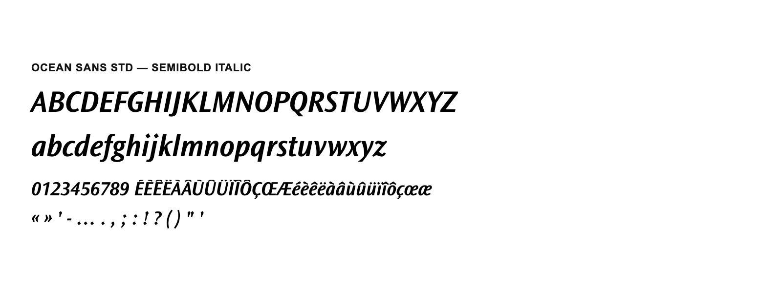 Spécimen de Ocean Sans Std Semibold Italic