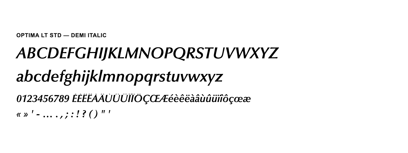 Spécimen de Optima LT Std Demi Italic