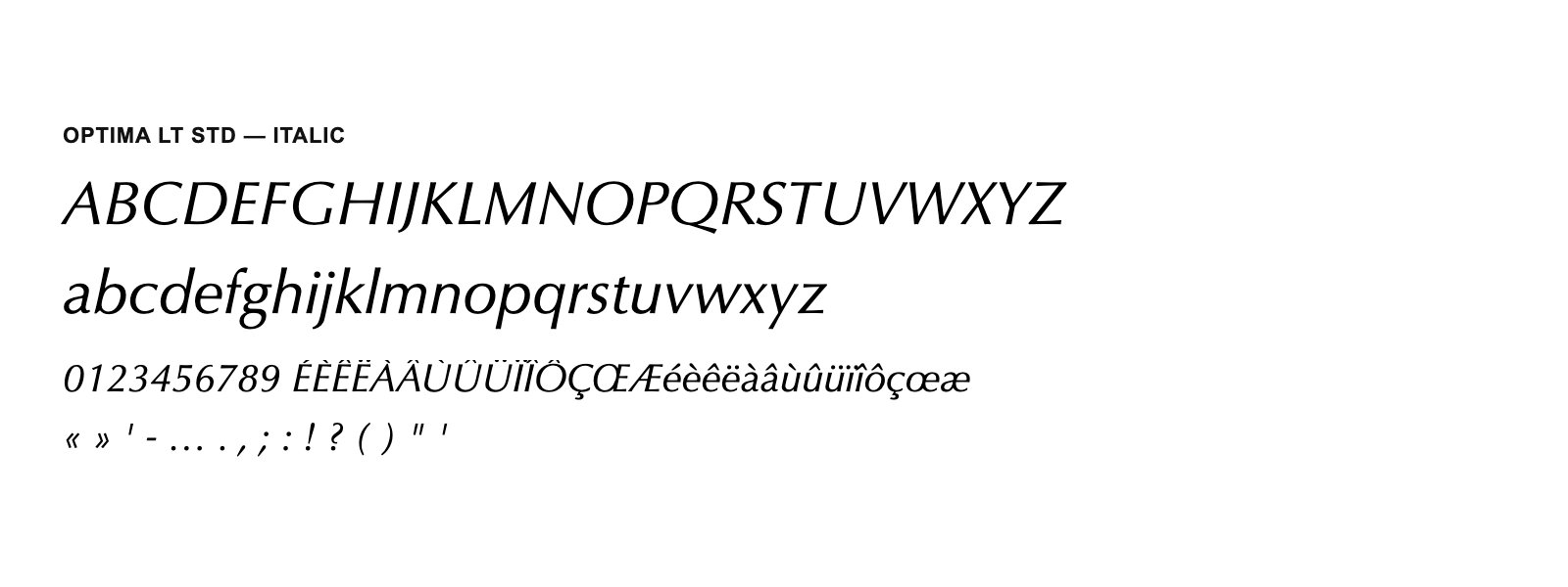 Spécimen de Optima LT Std Italic
