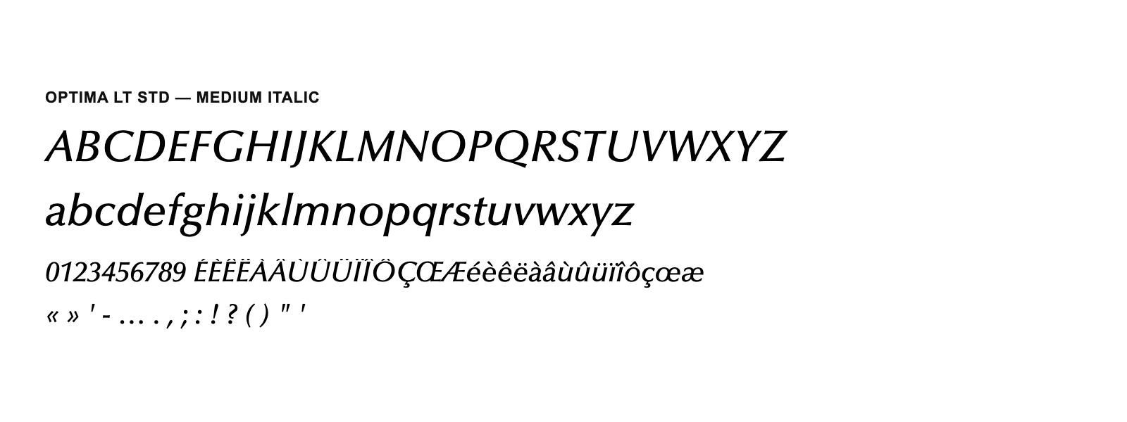 Spécimen de Optima LT Std Medium Italic