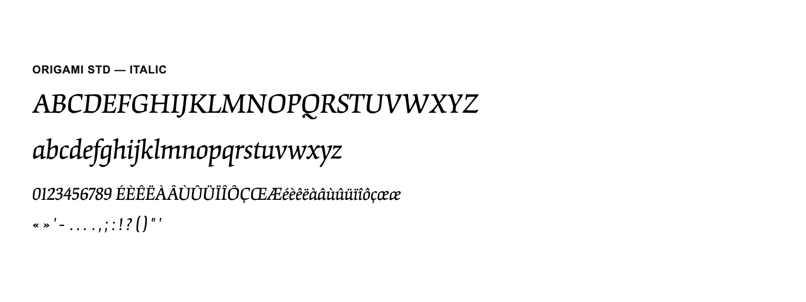 Spécimen de Origami Std Italic