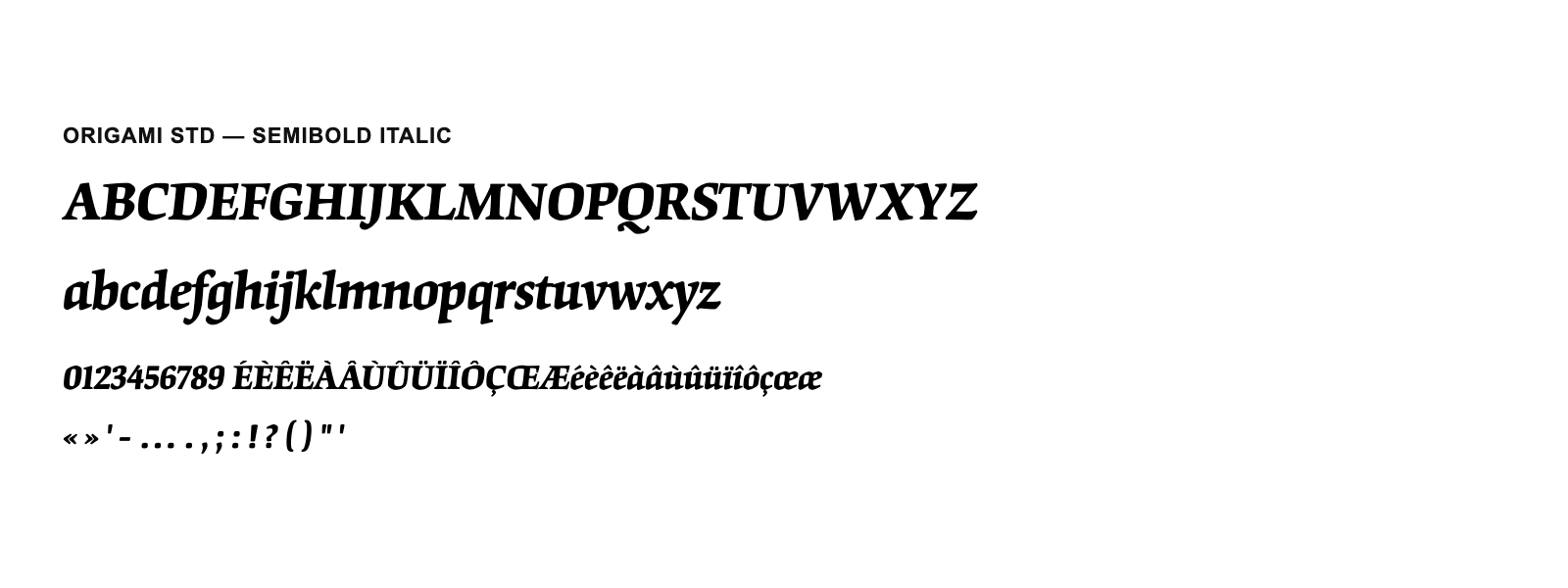 Spécimen de Origami Std Semibold Italic
