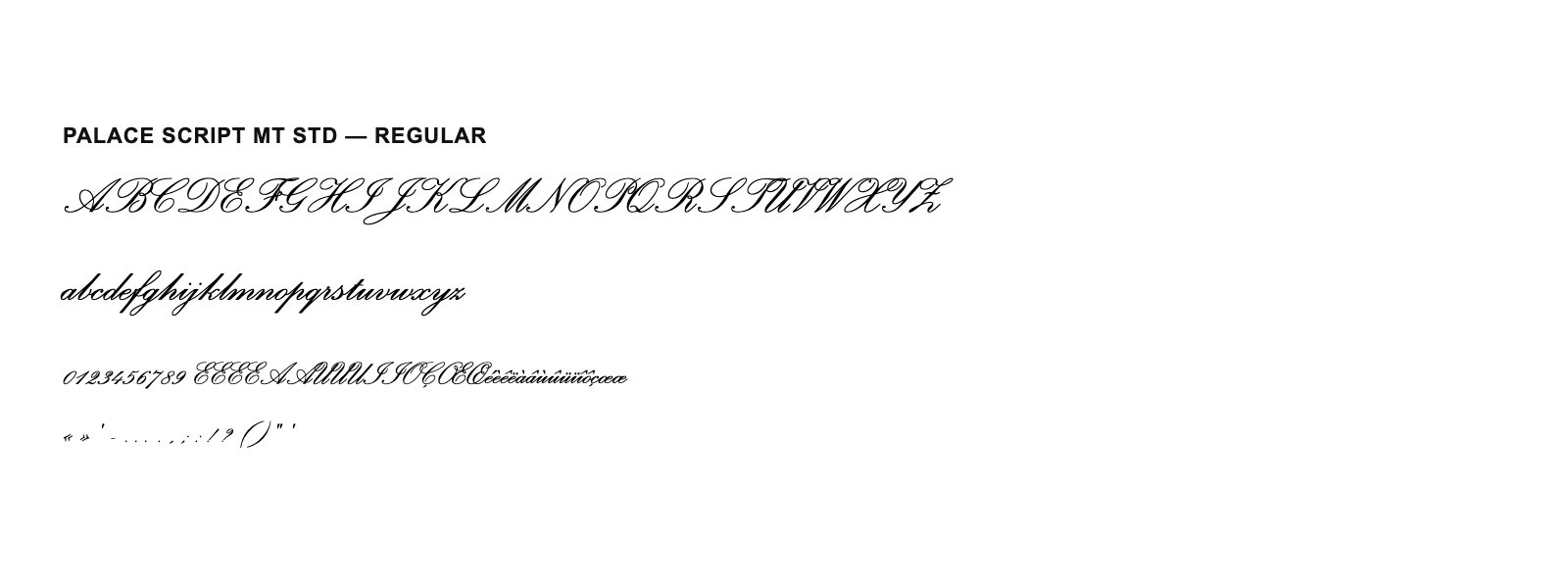 Spécimen de Palace Script MT Std Regular