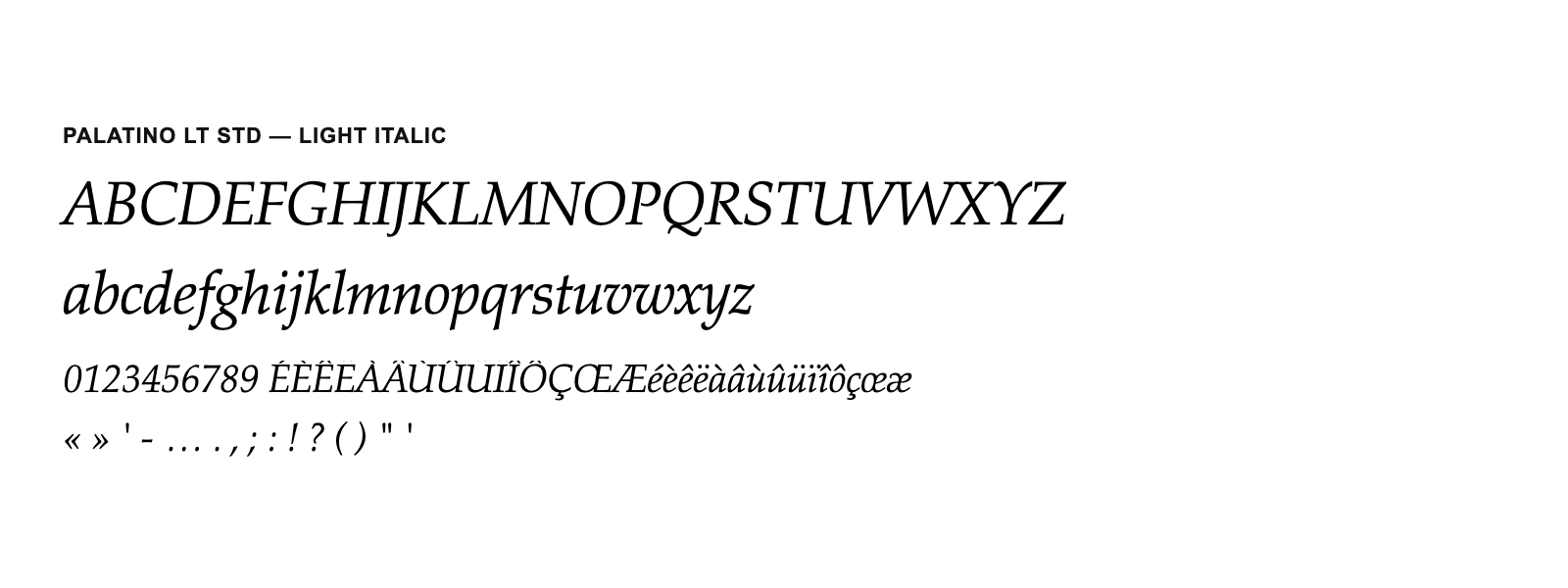 Spécimen de Palatino LT Std Light Italic