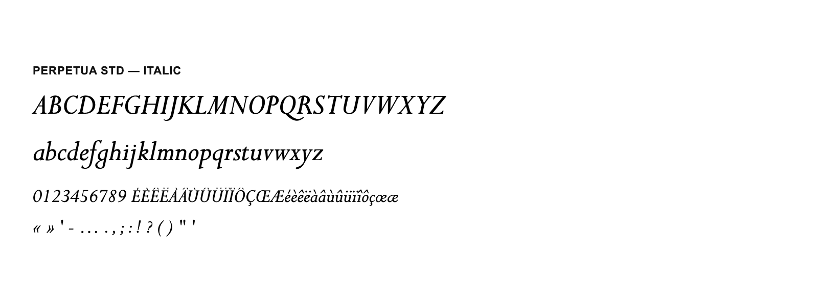 Spécimen de Perpetua Std Italic