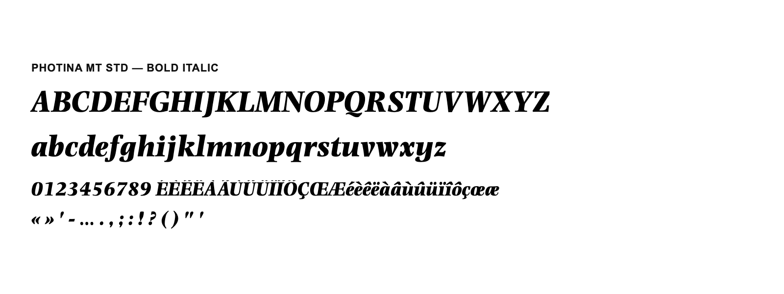 Spécimen de Photina MT Std Bold Italic