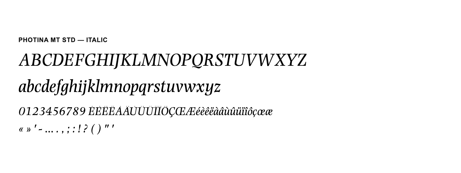 Spécimen de Photina MT Std Italic