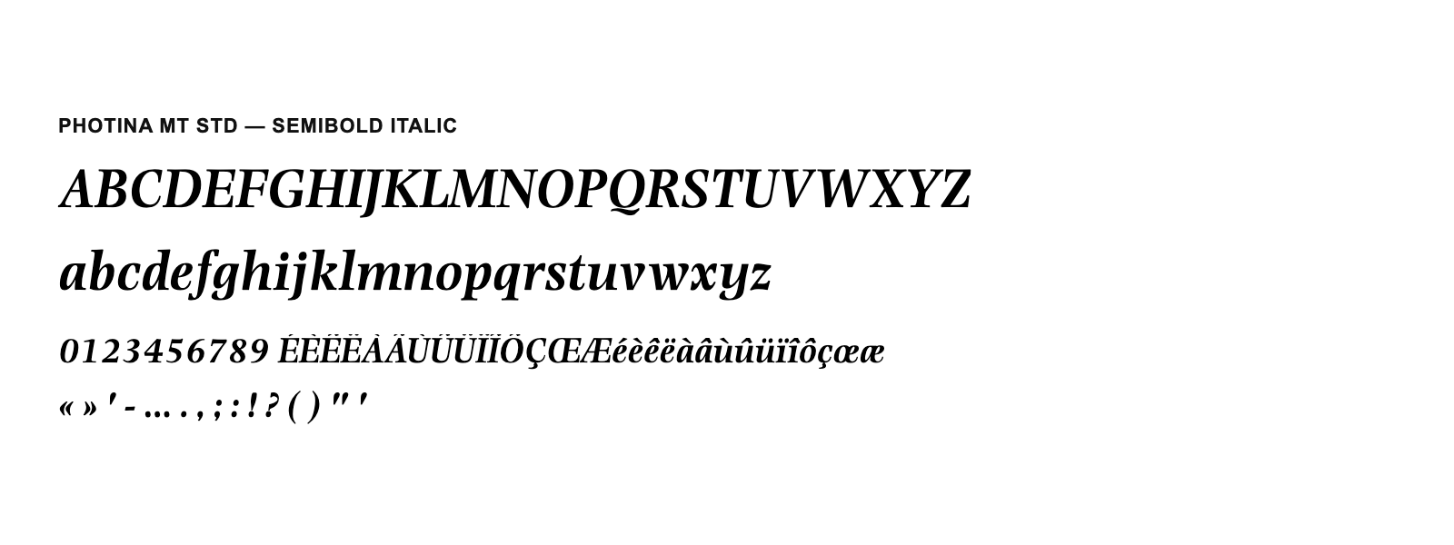 Spécimen de Photina MT Std Semibold Italic