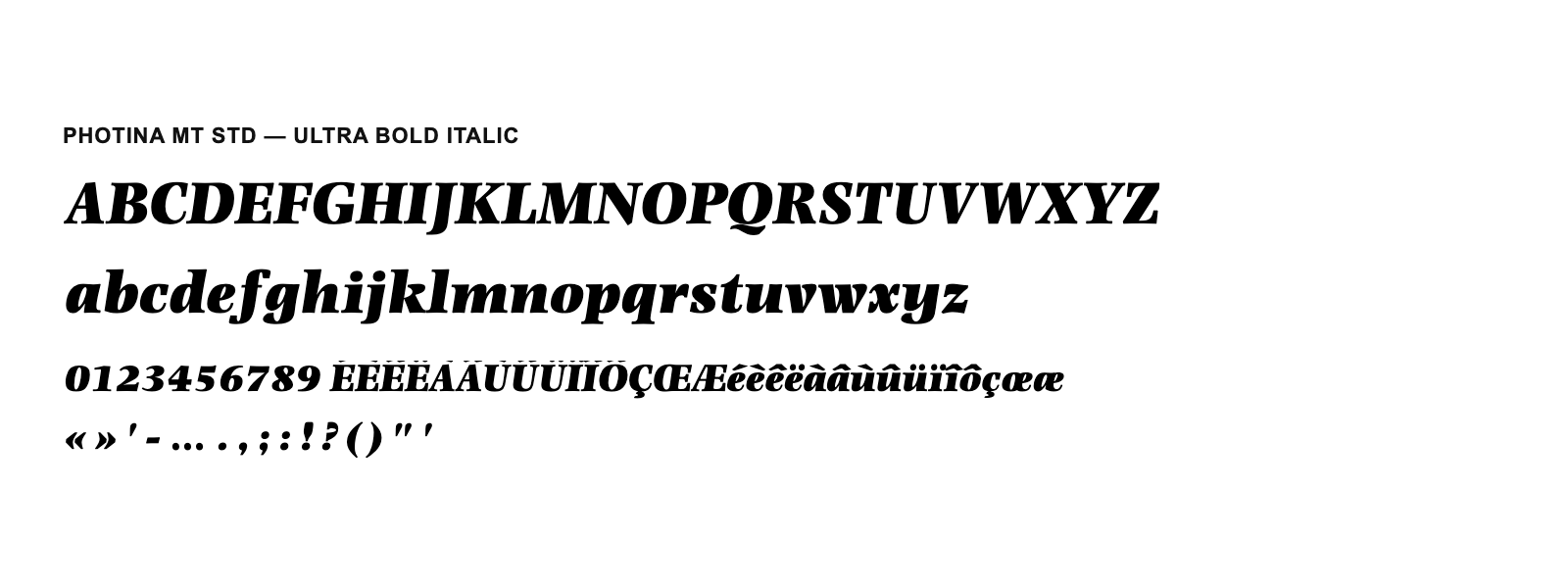 Spécimen de Photina MT Std Ultra Bold Italic