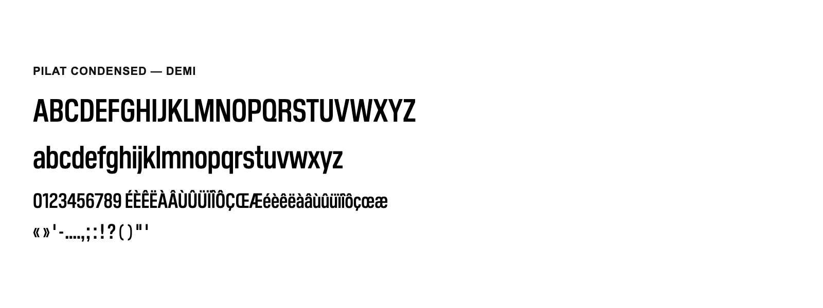 Spécimen de Pilat Condensed Demi