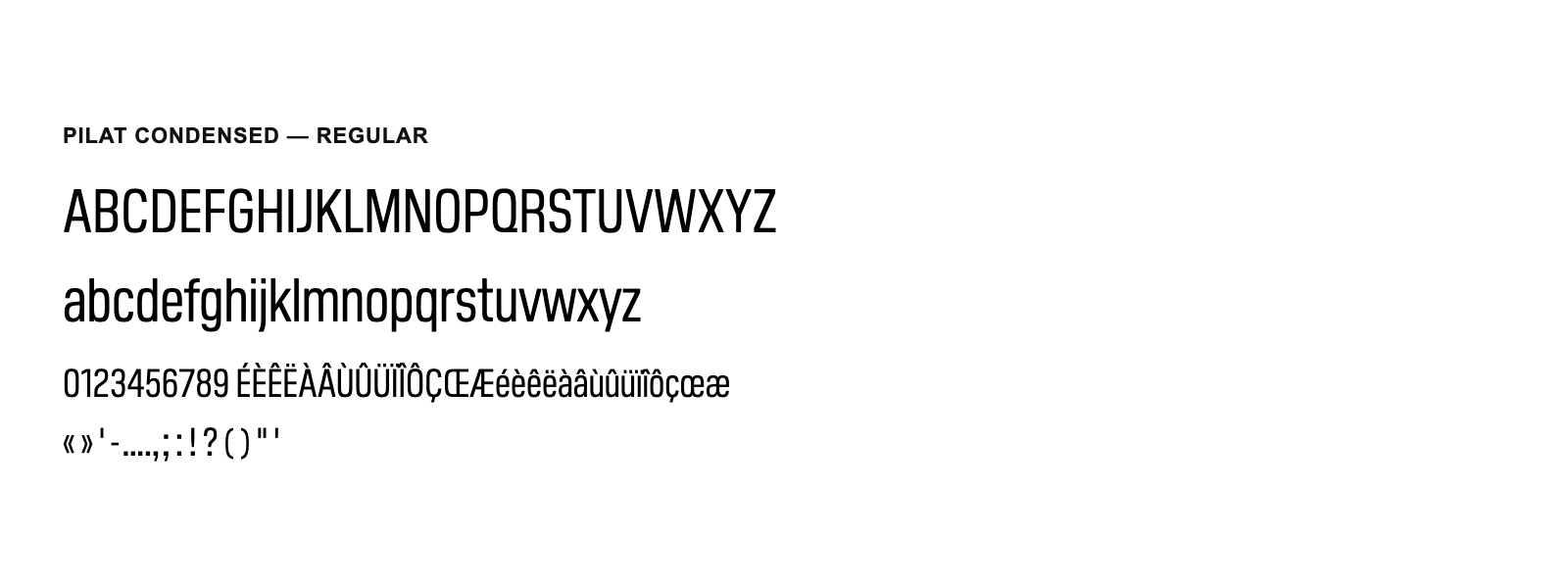 Spécimen de Pilat Condensed Regular
