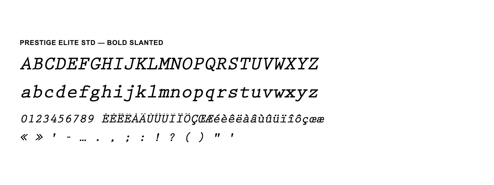 Spécimen de Prestige Elite Std Bold Slanted