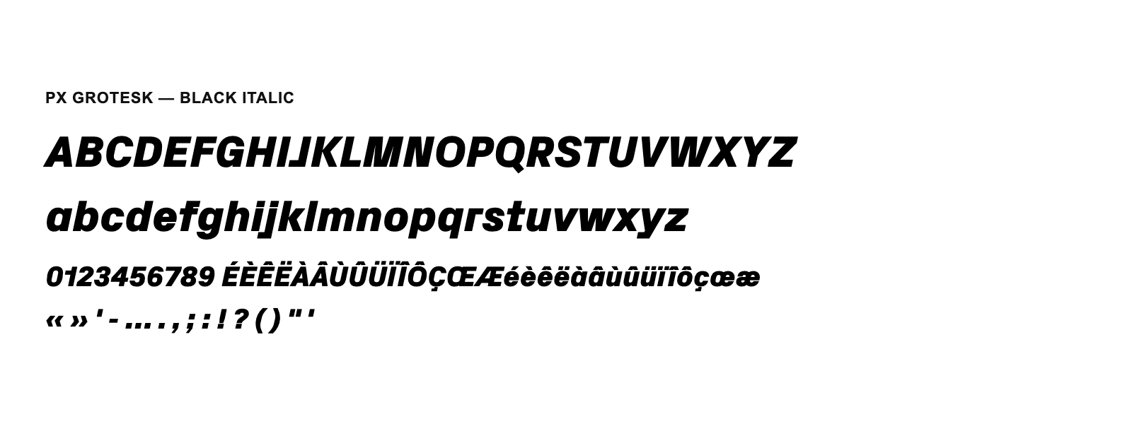 Spécimen de Px Grotesk Black Italic